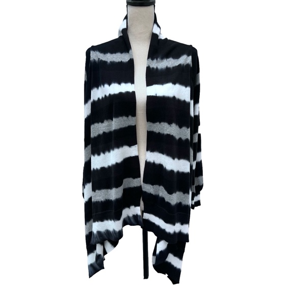 MICHAEL MICHAEL KORS BLACK, WHITE & GRAY STRIPED OPEN FRONT KNIT CARDIGAN - Picture 8 of 12